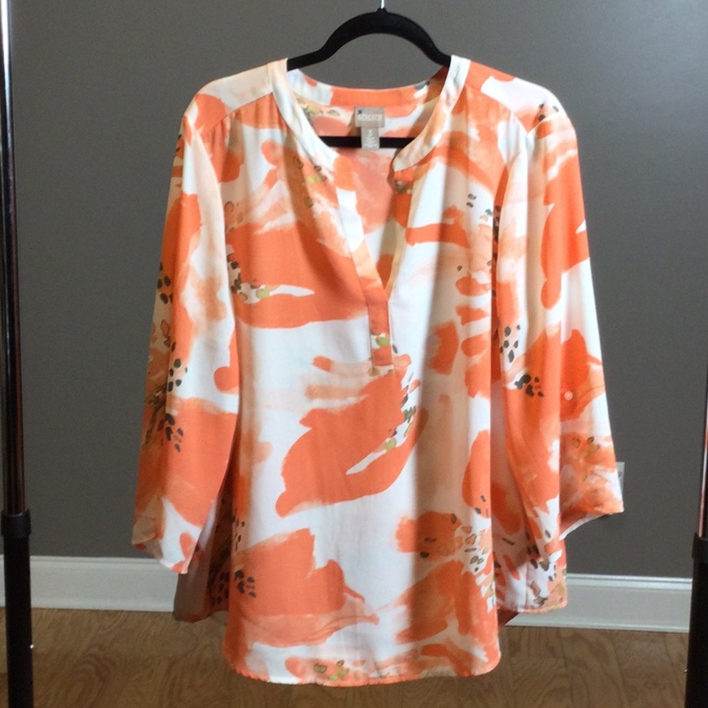 XL Chico’s Orange Abstract Print Tunic Top